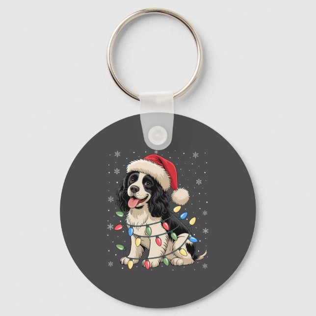 Chaveiro English Springer Spaniel Dog Christmas Tree Lights (Frente)