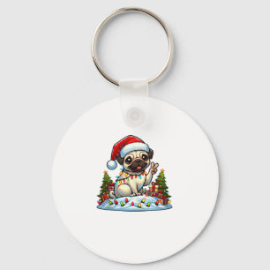 Chaveiro Engraçada Mão de Paz Pug Luzes de Natal Mulheres M