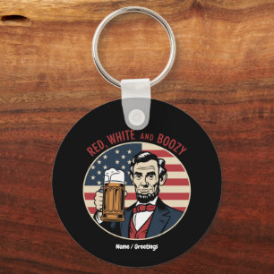Chaveiro Engraçado 4 de julho Vermelho Branco e Boozy