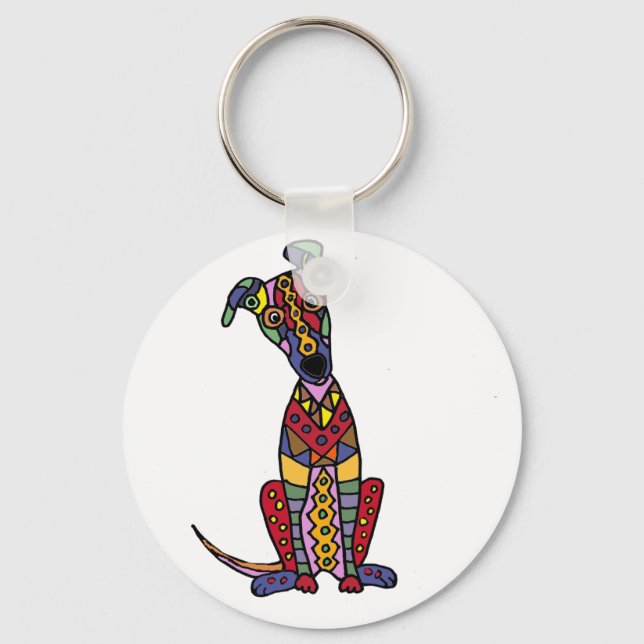 Chaveiro Engraçado Artsy Greyhound Abstrato Art (Frente)