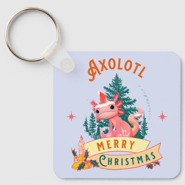 Chaveiro Engraçado Axolotl Feliz Natal (Frente)