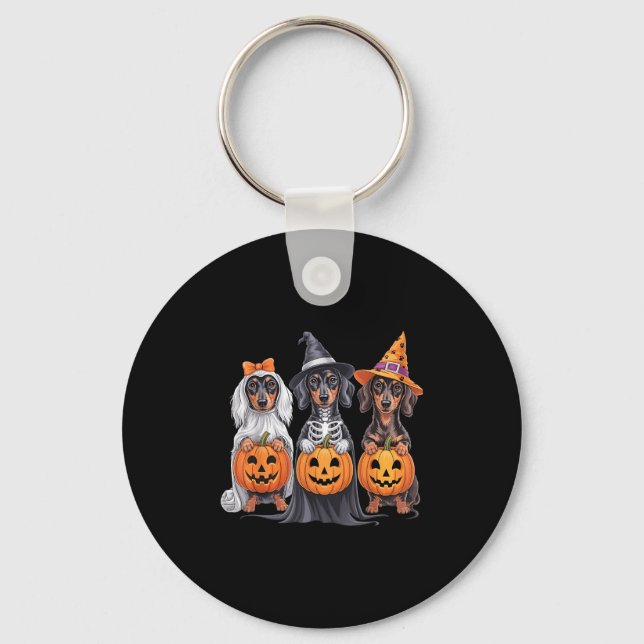 Chaveiro Engraçado Dachshund Halloween Pumpkin Weenie Cog S (Frente)