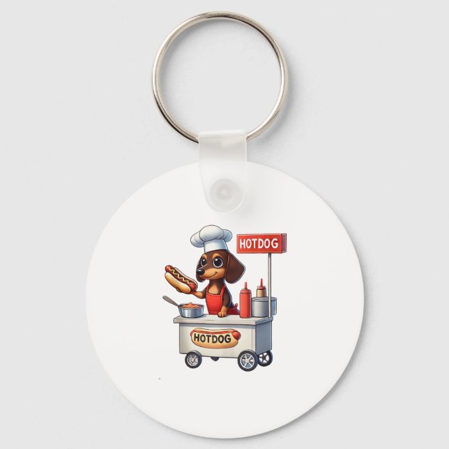 Chaveiro Engraçado Dachshund Sausing Cão Weenie Hotdog Sand (Frente)
