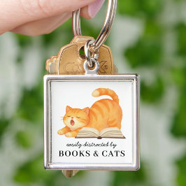 Chaveiro Engraçado Fácilmente Distraído Por Livros & Gatos 