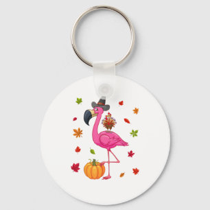 Chaveiro Engraçado Flamingo Turquia Ação de Graças Pumpkin