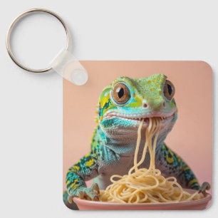 Chaveiro Engraçado Gecko Comendo Espaguete