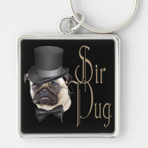Chaveiro Engraçado, Grande Chapéu Monóculo Sir Pug Dog