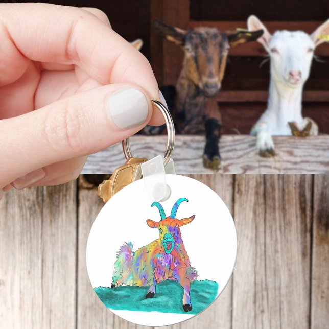 Chaveiro Engraçado Gritante Fazenda Arte Animal (Funny screaming goat colorful farm animal art keyring)