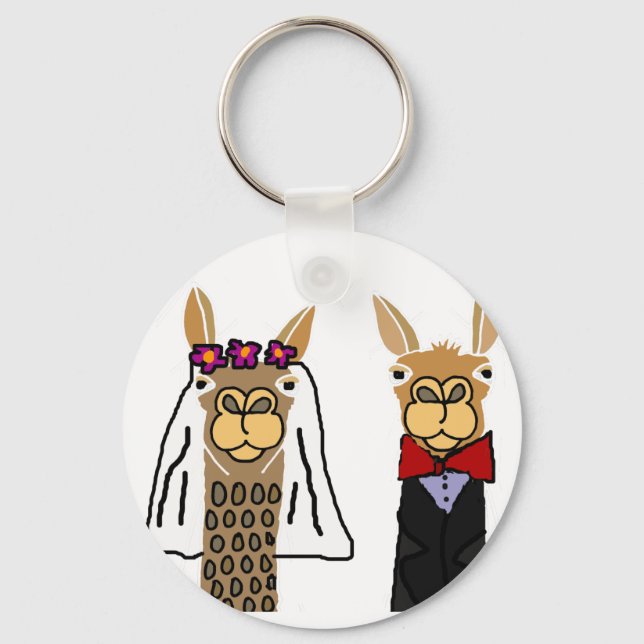 Chaveiro Engraçado Llama Bride e Arte de Casamento de Groom (Frente)
