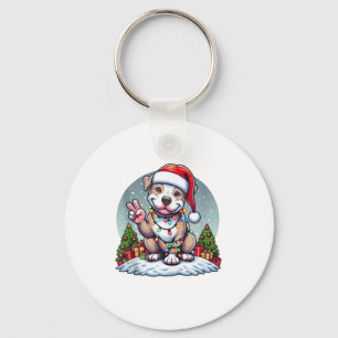 Chaveiro Engraçado Mão de Paz Pitbull Luzes de Natal Mulher