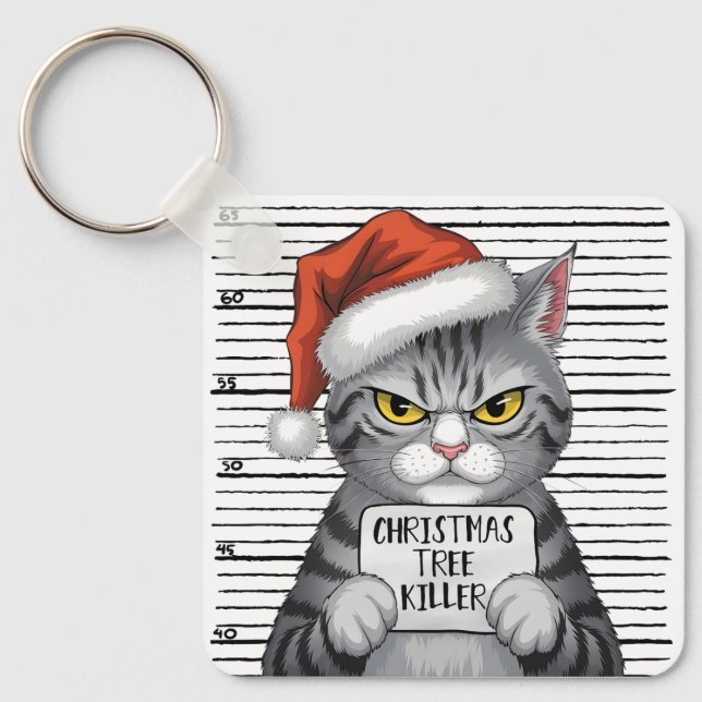 Chaveiro Engraçado Matador de Árvore de Natal Gato (Frente)