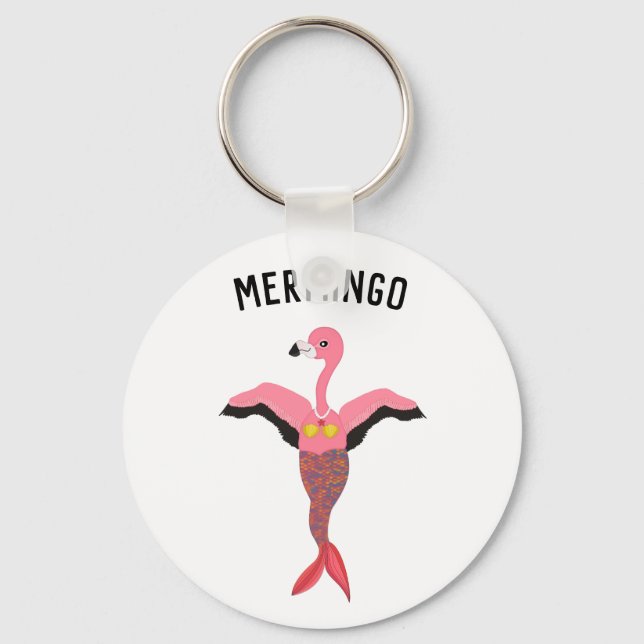 Chaveiro Engraçado Mermingo Magnético Rosa Flamingo Mermaid (Frente)