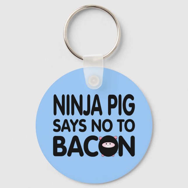 Chaveiro Engraçado Ninja Pig diz não ao Bacon (Frente)