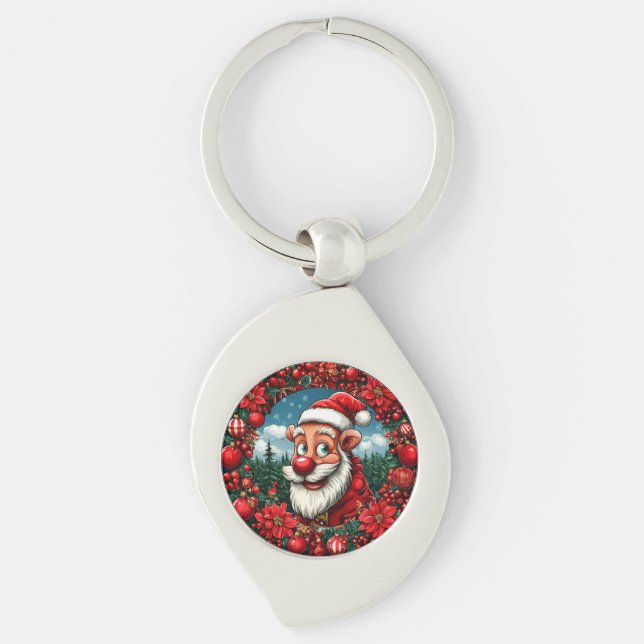Chaveiro Engraçado Papai Noel com terra e ornamentos