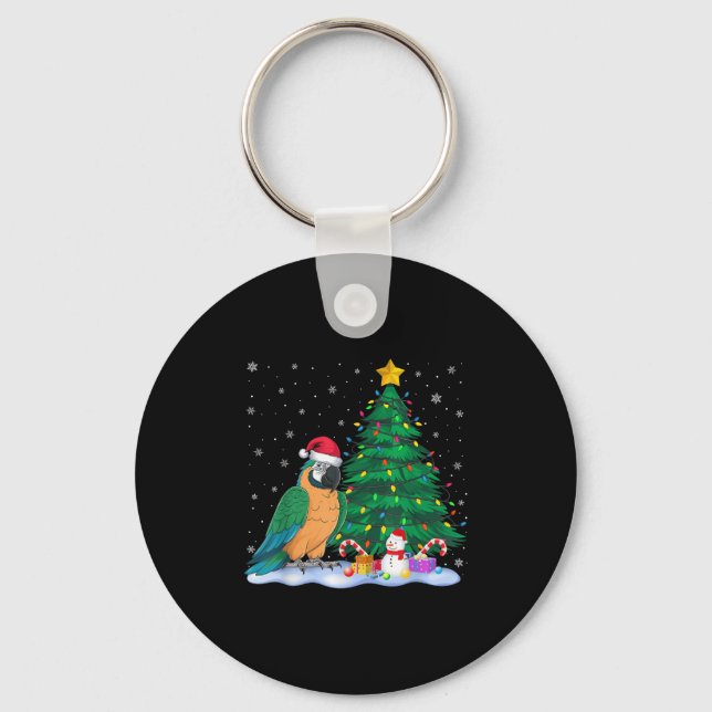 Chaveiro Engraçado Parrot Xmas Tree Lights Reindeer Hat Chr (Frente)