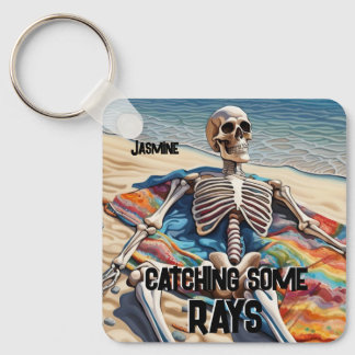 Chaveiro Engraçado Pegando Uns Raios Skeleton T-Shirt