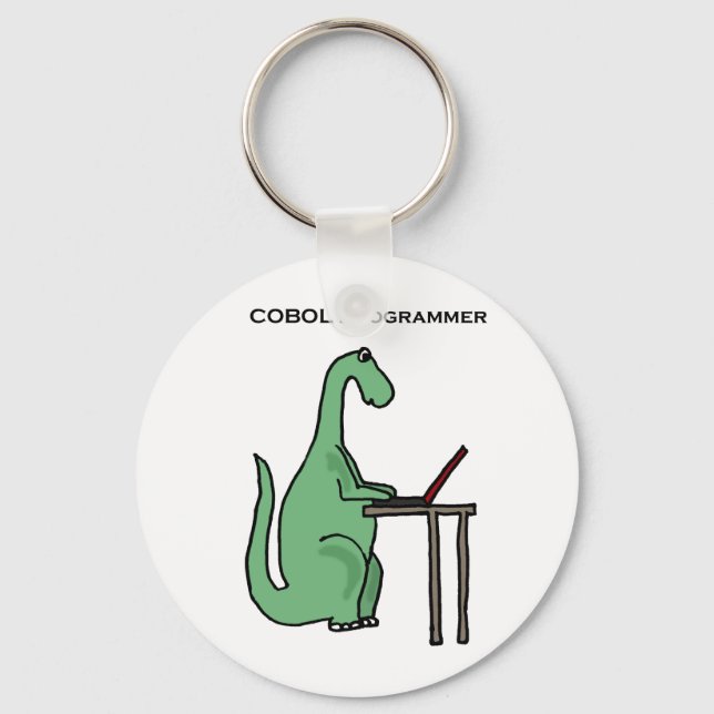 Chaveiro Engraçado programador de COBOL Dinossauro (Frente)