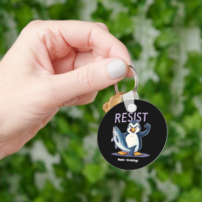 Chaveiro Engraçado Resiste Pinguim Protesto Contra Tarifas (Mão)