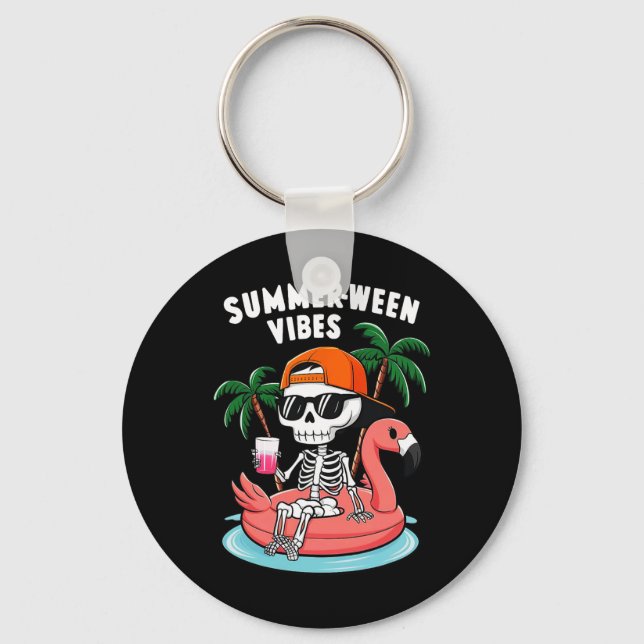 Chaveiro Engraçado Skeleton Flamingo Summerentre Vibes Hall (Frente)
