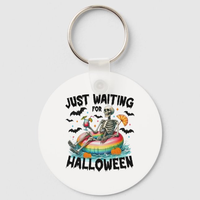 Chaveiro Engraçado Só Esperando O Esqueleto De Halloween, S (Frente)