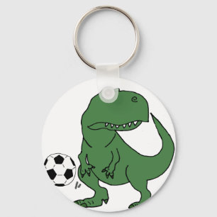 Chaveiro Engraçado T-rex Dinossauro Jogando Futebol Verde