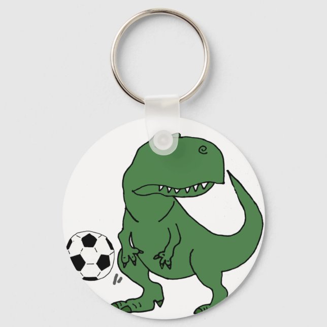 Chaveiro Engraçado T-rex Dinossauro Jogando Futebol Verde (Frente)