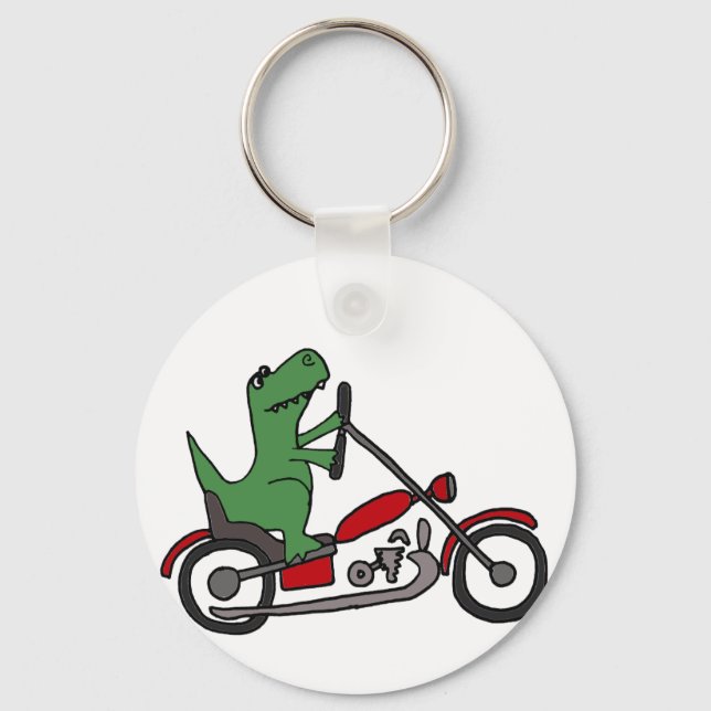 Chaveiro Engraçado T-rex Dinossauro na Moto Vermelha (Frente)