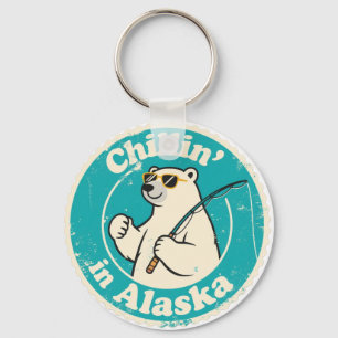 Chaveiro Engraçado Urso Polar Pescando Alaska Vintage Relax