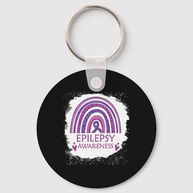 Chaveiro Epilepsy Awareness Bleached Rainbow Purple Ribbon  (Frente)