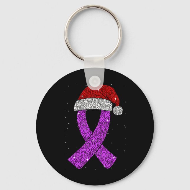 Chaveiro Epilepsy Christmas Hat Roxo Awarness Ribbon Sei (Frente)