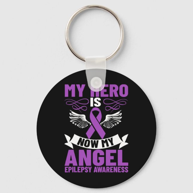 Chaveiro Epilepsy Ribbon My Hero Is Now My Angel Epilepsy A (Frente)