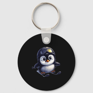 Chaveiro Equipe de aventura de inverno de pinguim de esqui 