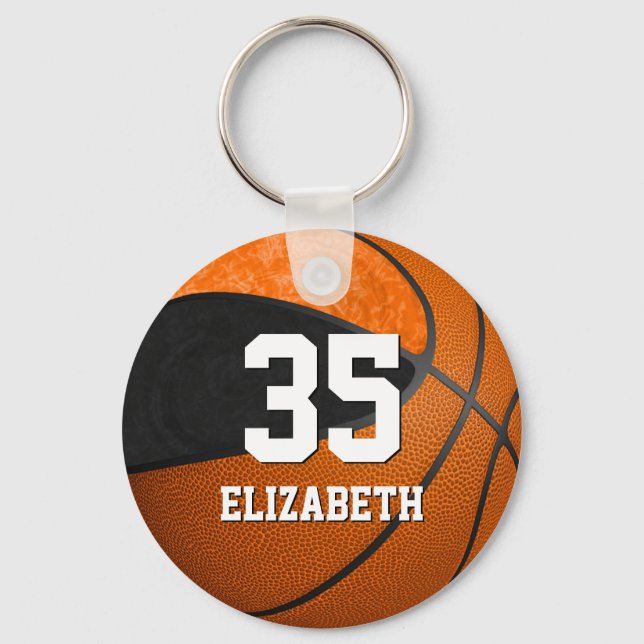 Chaveiro equipe de basquetebol das garotas de laranja negra (Frente)