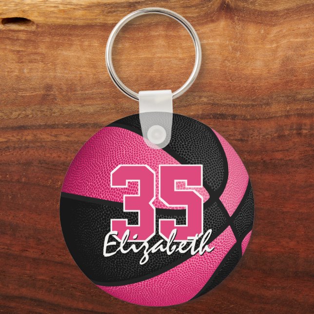 Chaveiro equipe de basquetebol preto-rosa jersey number (Frente)