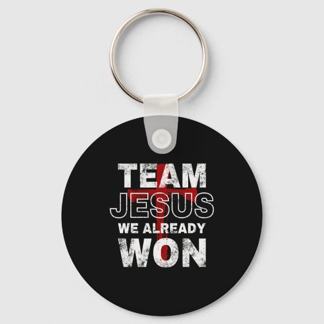 Chaveiro Equipe Jesus Nós Já Ganhamos Fé Cristã Cruz  (Frente)