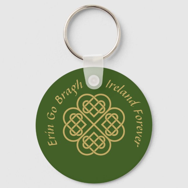 Chaveiro Erin Go Bragh Dourado Celta Shamrock (Frente)