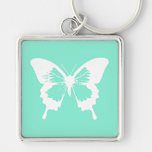 Chaveiro Esboço da borboleta, aqua e branco (Frente)
