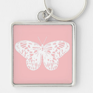 Chaveiro Esboço da borboleta, rosa-casca e branco