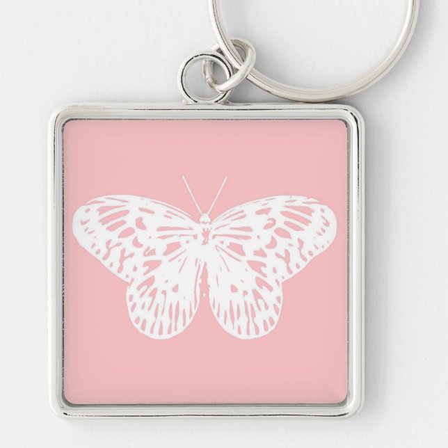 Chaveiro Esboço da borboleta, rosa-casca e branco (Frente)