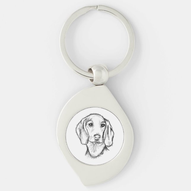 Chaveiro esboço desenhado à mão de dachshund cachorro filho (Frente)