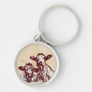 Chaveiro Esboço do desenhar da mão de duas vacas & vintage
