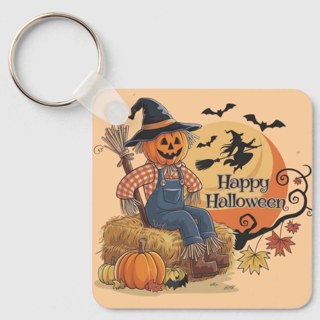 Chaveiro Escarneiro Pumpkin Halloween Rustic Vibs Art (Frente)