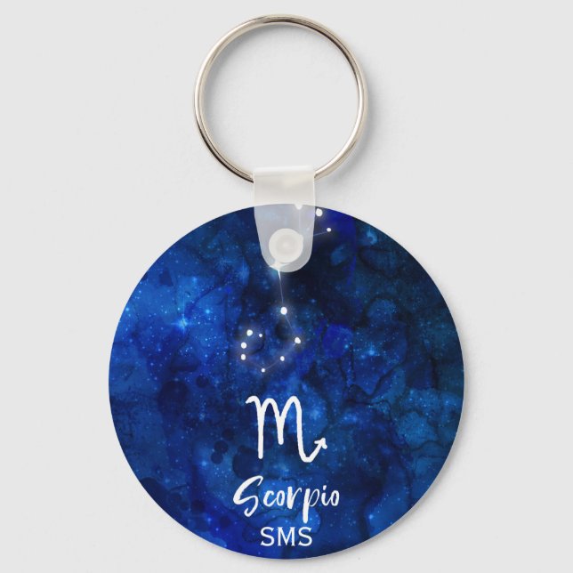Chaveiro Escorpião Zodiac Constelação Azul Galáxia Monogram (Frente)