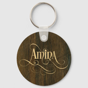 Chaveiro Escrita suave personalizada Amina Wood Veneer