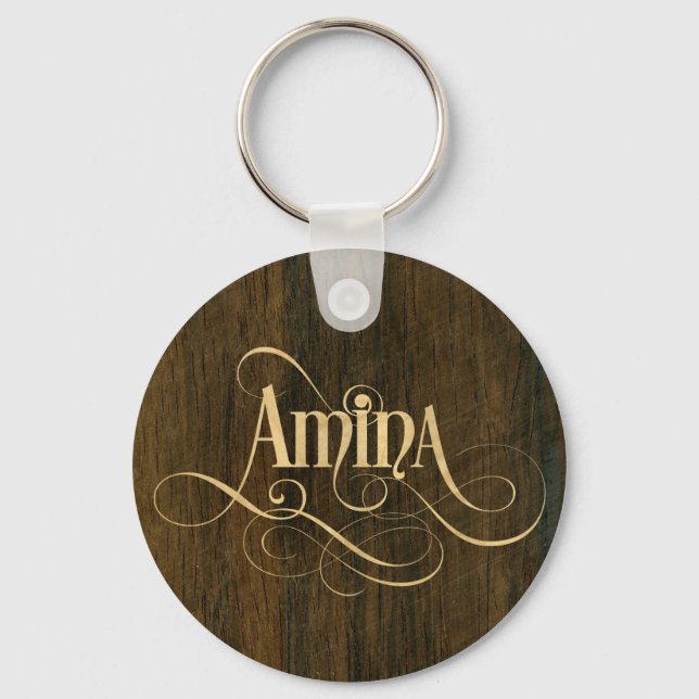 Chaveiro Escrita suave personalizada Amina Wood Veneer (Frente)