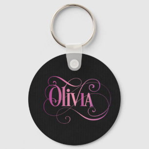 Chaveiro Escrita suave personalizada Olivia rosa a preto