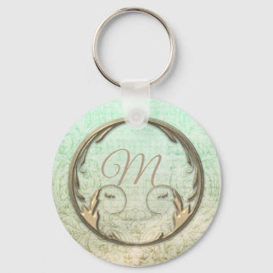 Chaveiro Escrita vitoriana damasco esverdeada