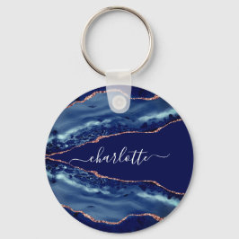 Chaveiro Escrito com rosa dourado de mármore azul