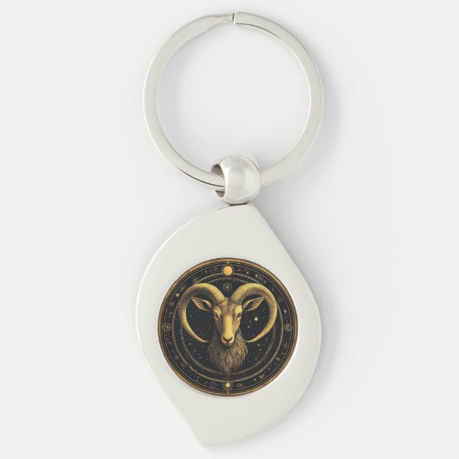 Chaveiro Escudo Dourado do Zodíaco de Áries (Frente)
