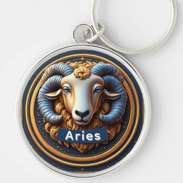 Chaveiro Escudo Dourado do Zodíaco de Áries (Frente)